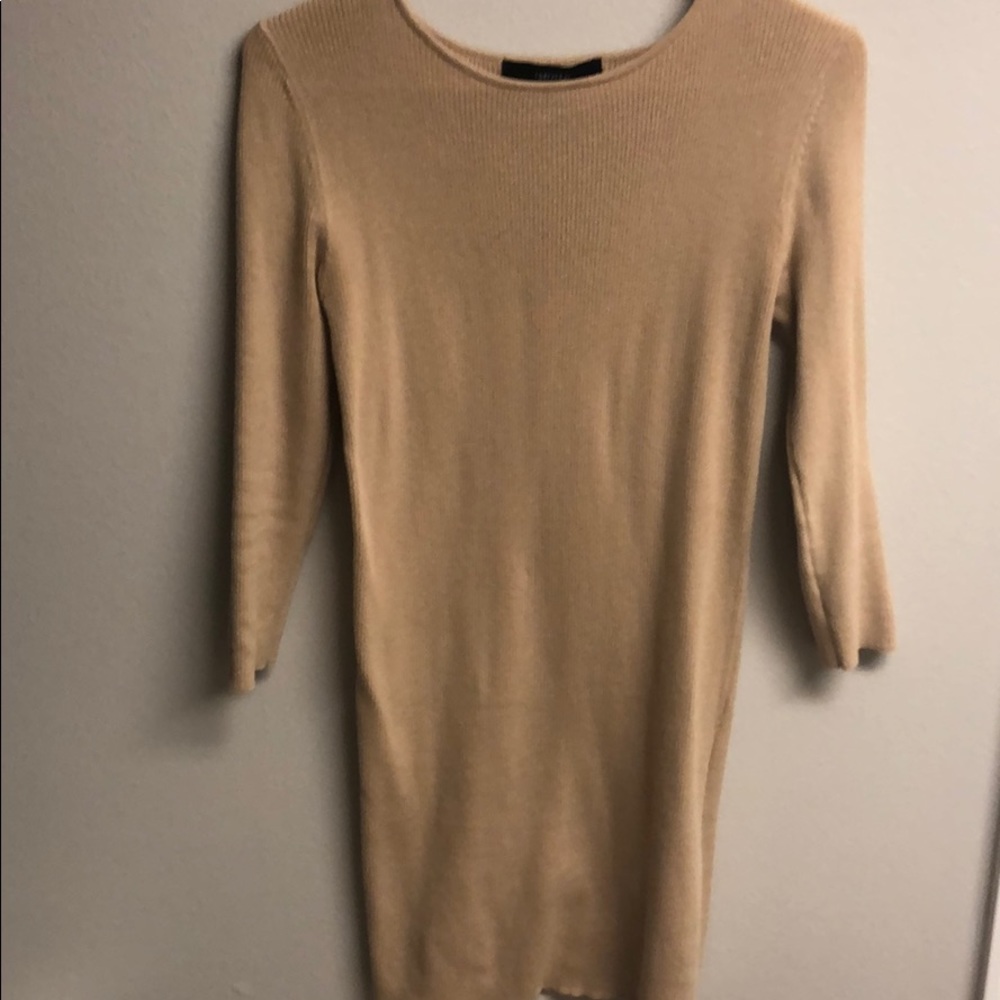 Tan mini body-con sweater dress